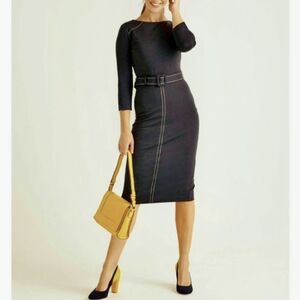 New Boden Rosalie ponte midi Belted dress